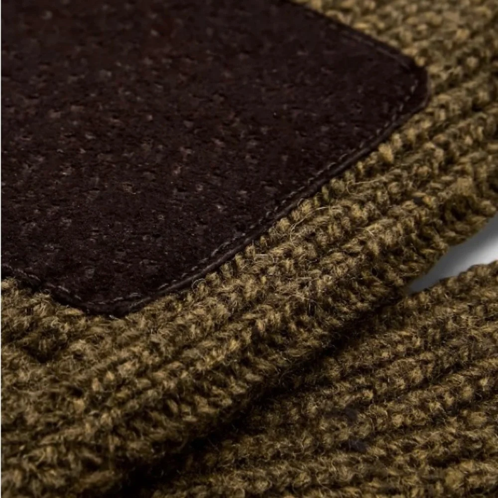Brown Knitted Fingerless Gloves with Durable Palm Patch - Picture 6 of 6